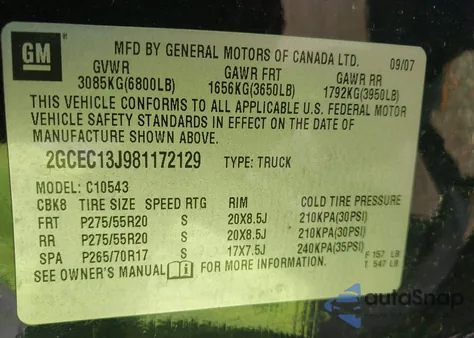 2008 Chevrolet Silverado 1500 Lt1 from USA, damaged, VIN 2GCEC13J981172129